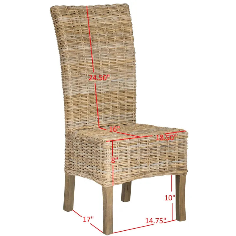 Sherryl Chaise de salle à manger inachevée en osier naturel (Lot de 2) - 48,26 cm L x 58,42 cm P x 106,68 cm H