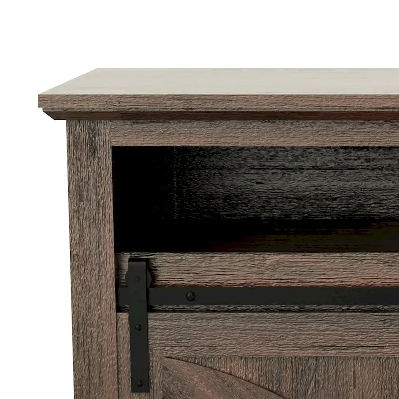 Meuble TV de 68 pouces avec portes coulissantes façon grange et insert de cheminée électrique de 23 pouces