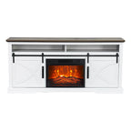 Meuble TV de 68 pouces avec portes coulissantes façon grange et insert de cheminée électrique de 23 pouces