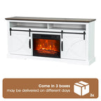 Meuble TV de 68 pouces avec portes coulissantes façon grange et insert de cheminée électrique de 23 pouces