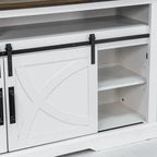Meuble TV de 68 pouces avec portes coulissantes façon grange et insert de cheminée électrique de 23 pouces
