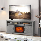 Meuble TV de 68 pouces avec portes coulissantes façon grange et insert de cheminée électrique de 23 pouces