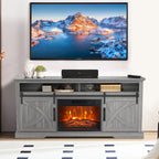Meuble TV de 68 pouces avec portes coulissantes façon grange et insert de cheminée électrique de 23 pouces