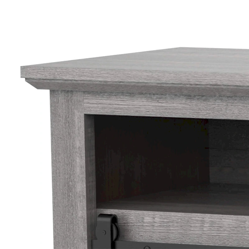 Meuble TV de 68 pouces avec portes coulissantes façon grange et insert de cheminée électrique de 23 pouces