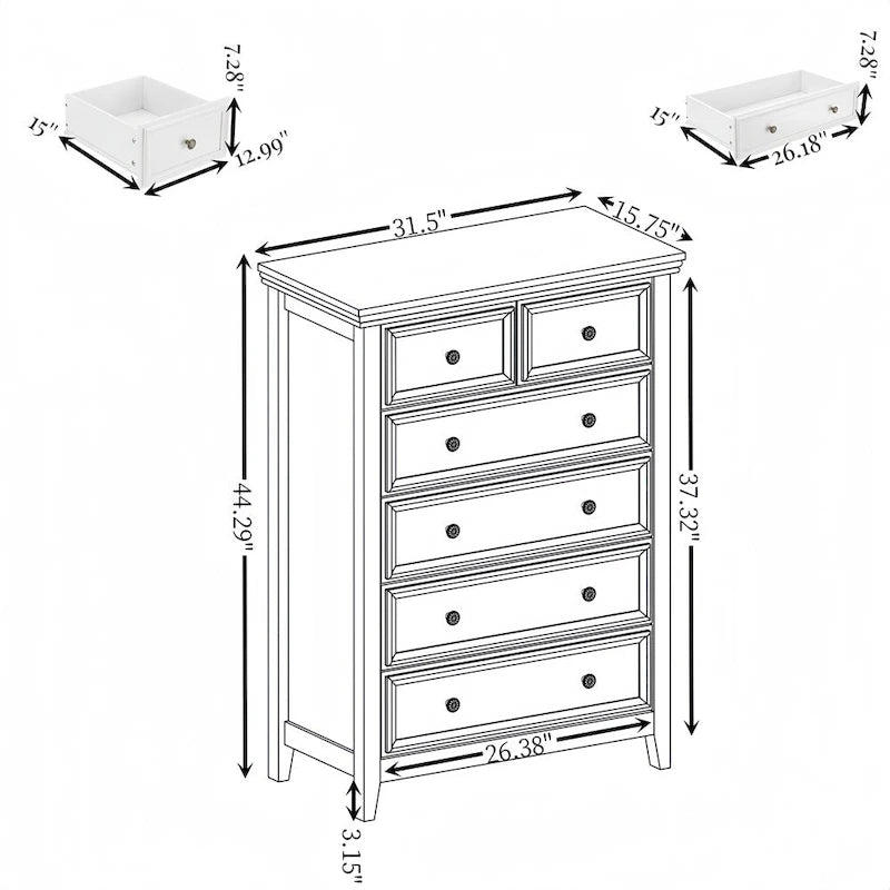 Commode à 6 tiroirs avec poignées métalliques