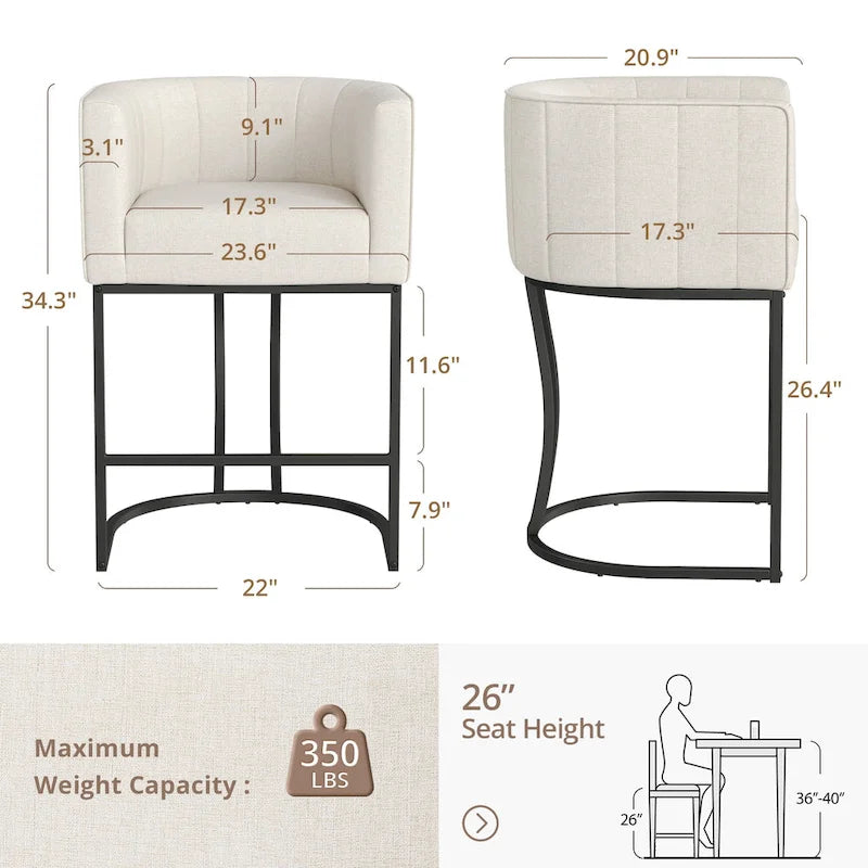Tabouret de bar moderne de 66 cm de hauteur de comptoir, lot de 4 avec structure en métal
