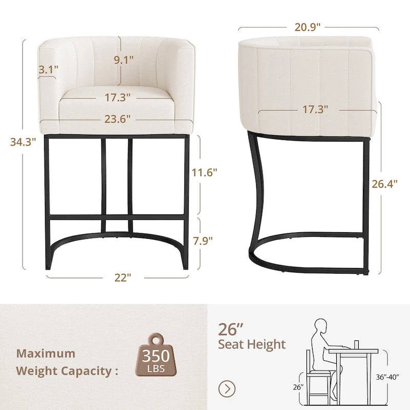 Tabouret de bar moderne de 66 cm de hauteur de comptoir, lot de 4 avec structure en métal