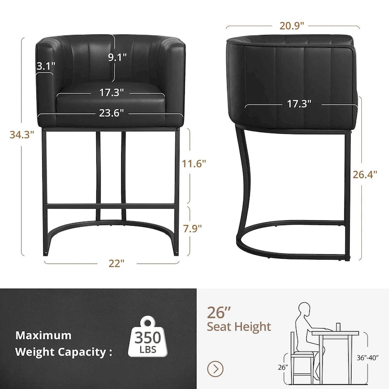 Tabouret de bar moderne de 66 cm de hauteur de comptoir, lot de 4 avec structure en métal
