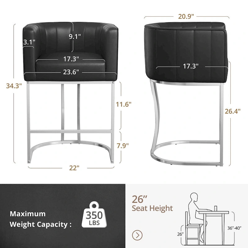 Tabouret de bar moderne de 66 cm de hauteur de comptoir, lot de 4 avec structure en métal