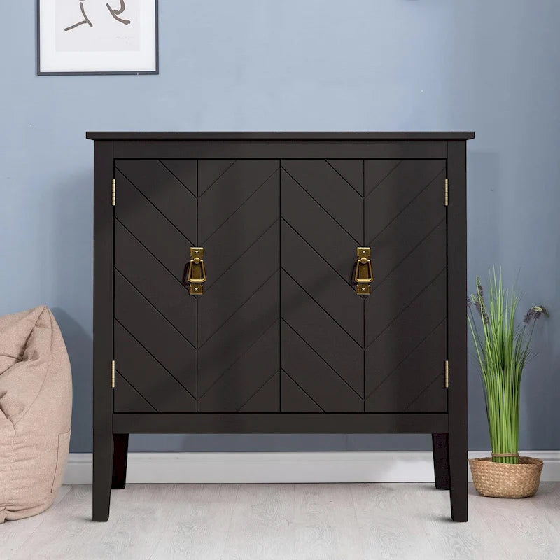 Armoire de rangement en bois avec poignées en métal