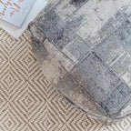 Jani Pouf carré 56 cm gris et ivoire – Repose-pieds fait main pour salon, chambre à coucher