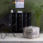 Jani Pouf carré 56 cm gris et ivoire – Repose-pieds fait main pour salon, chambre à coucher