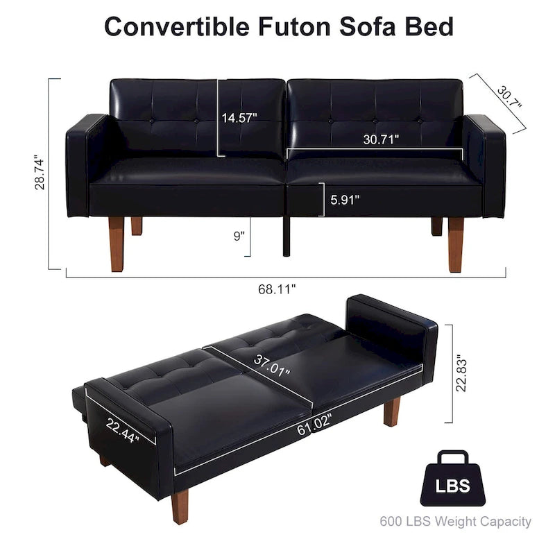 Canapé-lit futon convertible avec dossier réglable