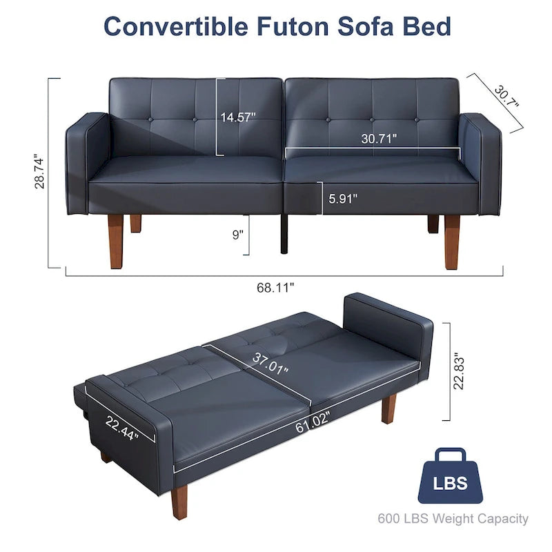Canapé-lit futon convertible avec dossier réglable