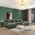 Canapé d'angle en velours côtelé 6 places en forme de U avec poufs