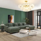 Canapé d'angle en velours côtelé 6 places en forme de U avec poufs