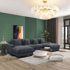Canapé d'angle en velours côtelé 6 places en forme de U avec poufs