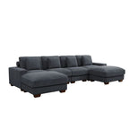 Canapé d'angle en velours côtelé 6 places en forme de U avec poufs