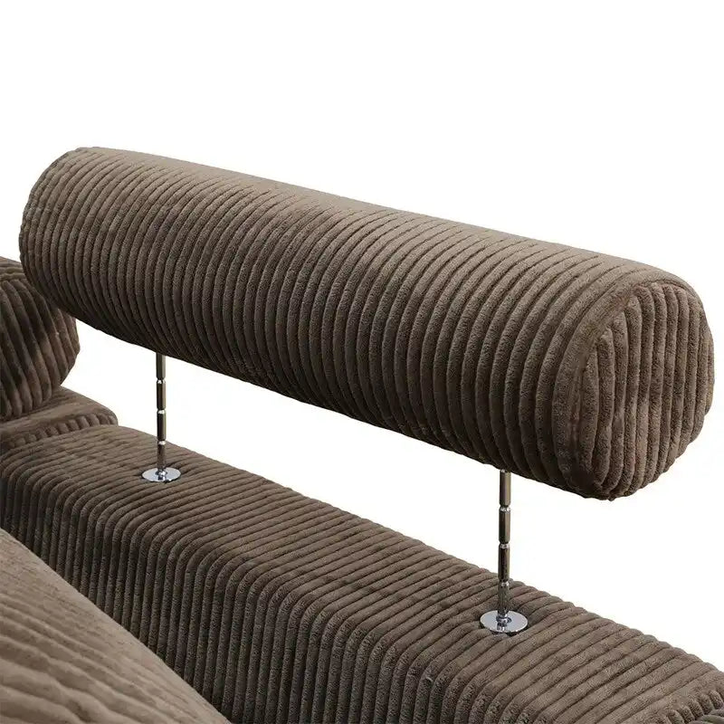 Canapé d'angle en velours côtelé 6 places en forme de U avec poufs