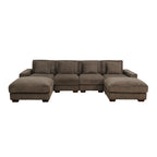 Canapé d'angle en velours côtelé 6 places en forme de U avec poufs