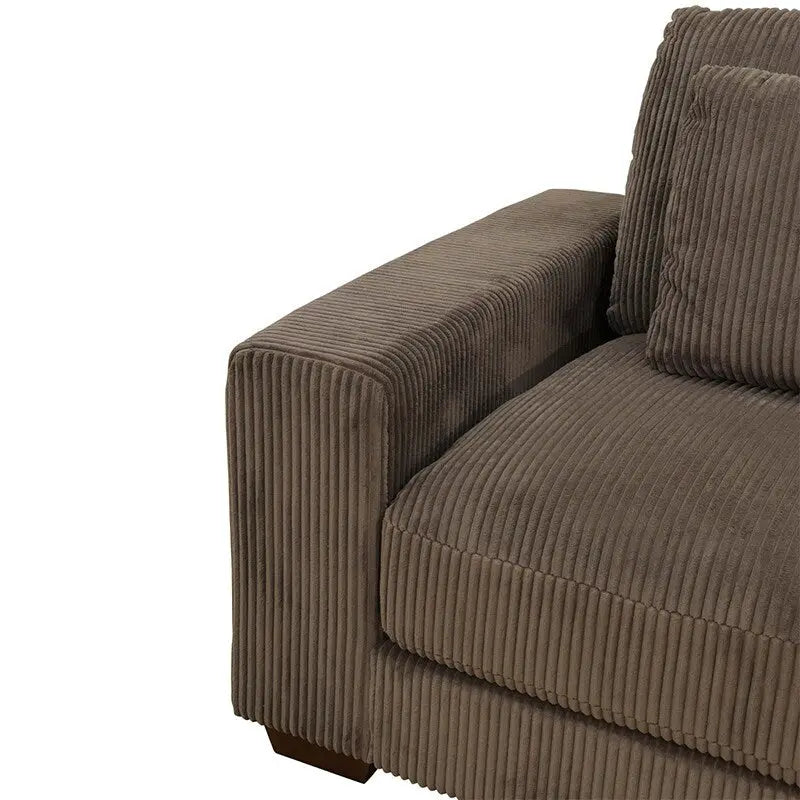 Canapé d'angle en velours côtelé 6 places en forme de U avec poufs