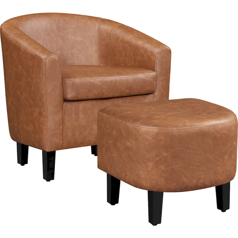 Ensemble fauteuil d'appoint et repose-pieds en similicuir