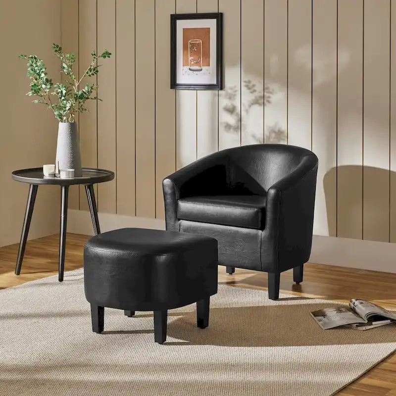Ensemble fauteuil d'appoint et repose-pieds en similicuir