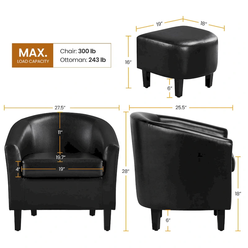 Ensemble fauteuil d'appoint et repose-pieds en similicuir