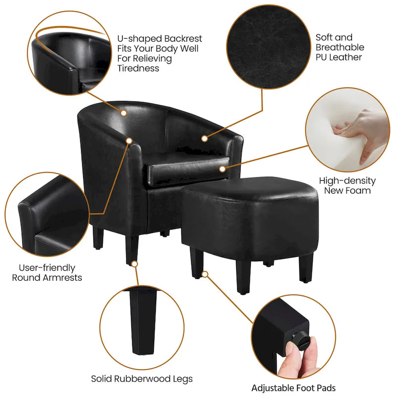 Ensemble fauteuil d'appoint et repose-pieds en similicuir