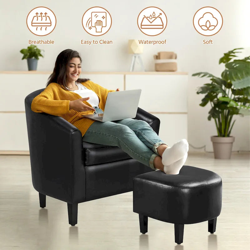 Ensemble fauteuil d'appoint et repose-pieds en similicuir