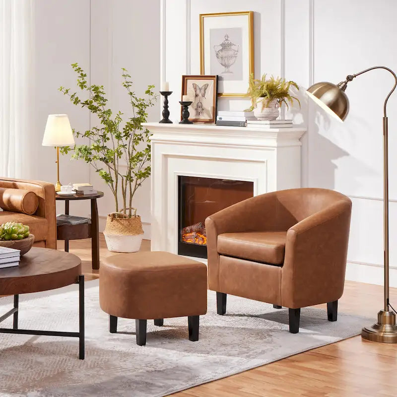 Ensemble fauteuil d'appoint et repose-pieds en similicuir