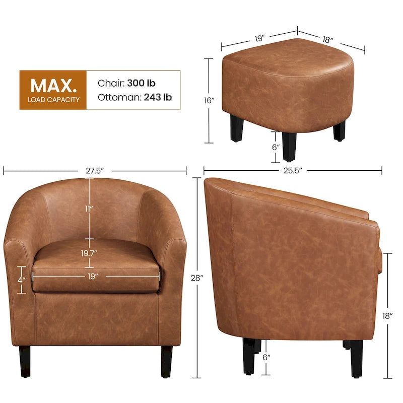 Ensemble fauteuil d'appoint et repose-pieds en similicuir