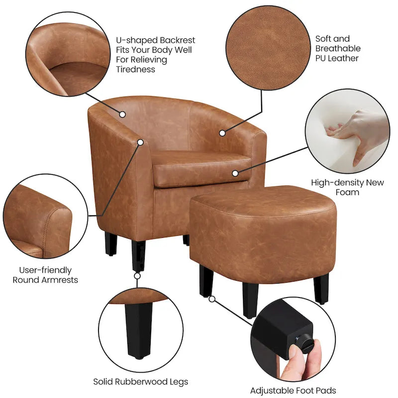 Ensemble fauteuil d'appoint et repose-pieds en similicuir