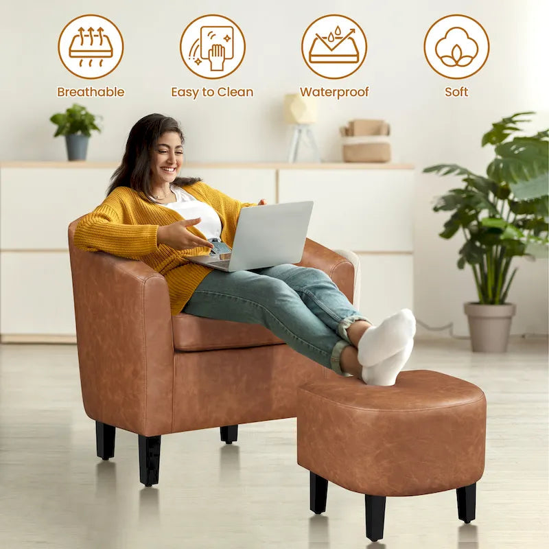 Ensemble fauteuil d'appoint et repose-pieds en similicuir