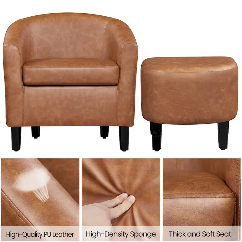 Ensemble fauteuil d'appoint et repose-pieds en similicuir