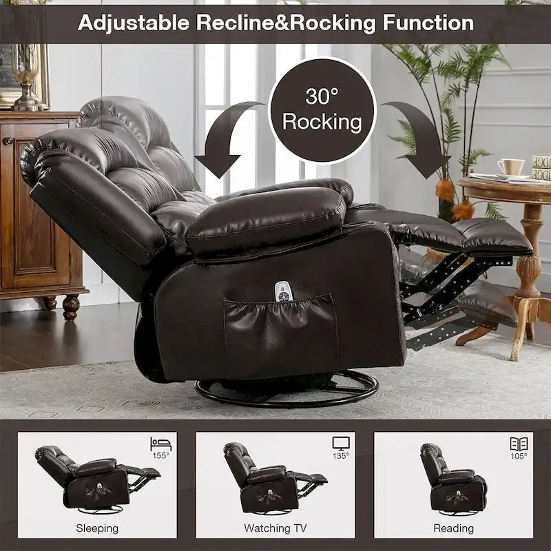 Fauteuil Inclinable Pivotant Manuel avec Fonction Massage et Chauffage