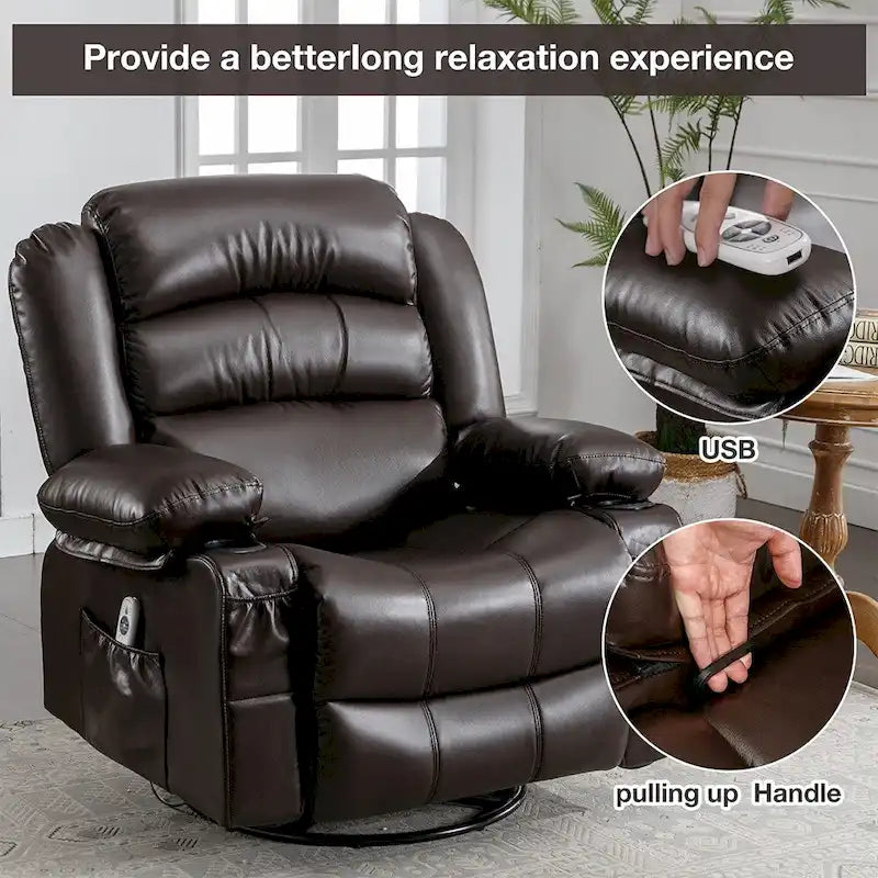 Fauteuil Inclinable Pivotant Manuel avec Fonction Massage et Chauffage