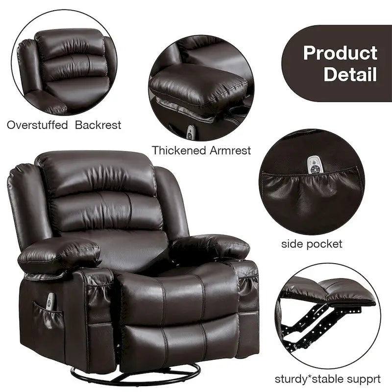 Fauteuil Inclinable Pivotant Manuel avec Fonction Massage et Chauffage