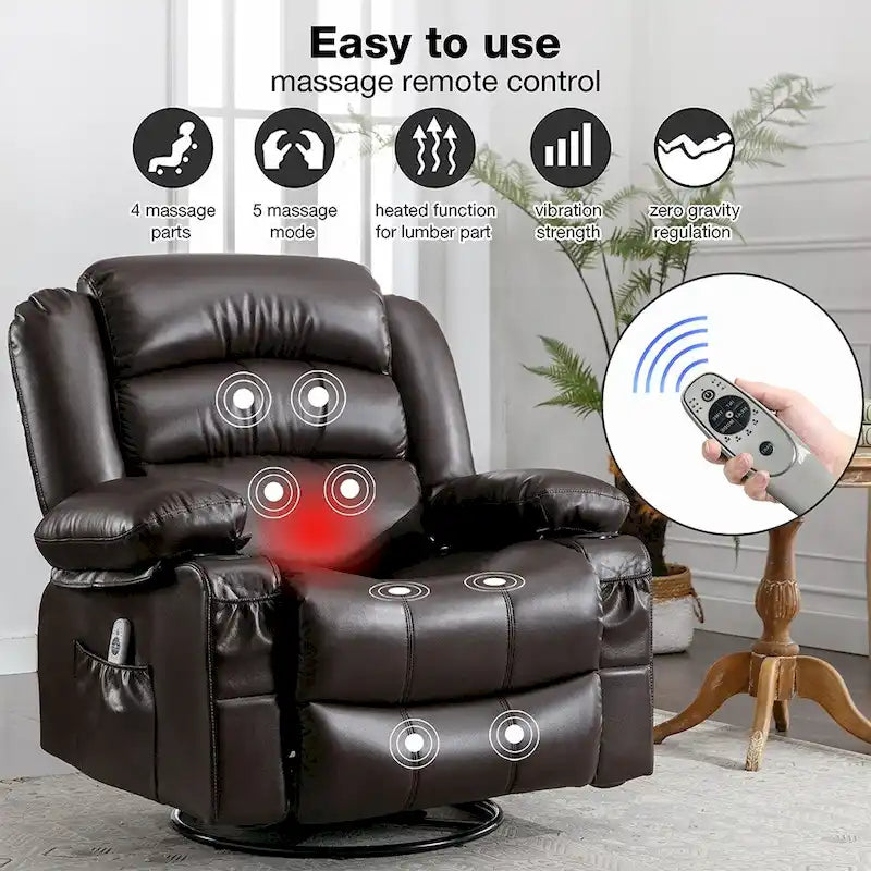 Fauteuil Inclinable Pivotant Manuel avec Fonction Massage et Chauffage