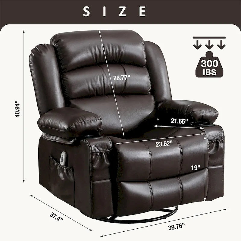 Fauteuil Inclinable Pivotant Manuel avec Fonction Massage et Chauffage