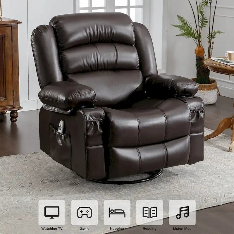 Fauteuil Inclinable Pivotant Manuel avec Fonction Massage et Chauffage