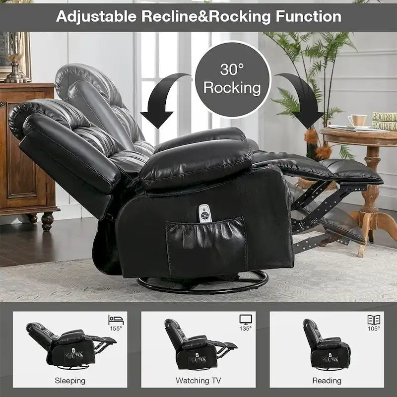 Fauteuil Inclinable Pivotant Manuel avec Fonction Massage et Chauffage
