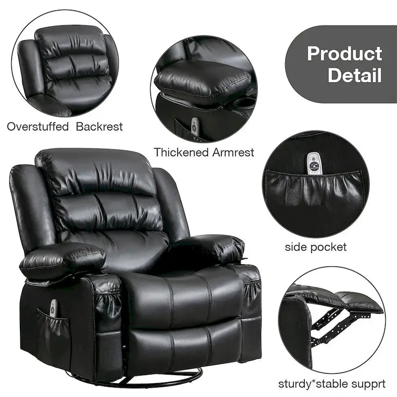 Fauteuil Inclinable Pivotant Manuel avec Fonction Massage et Chauffage