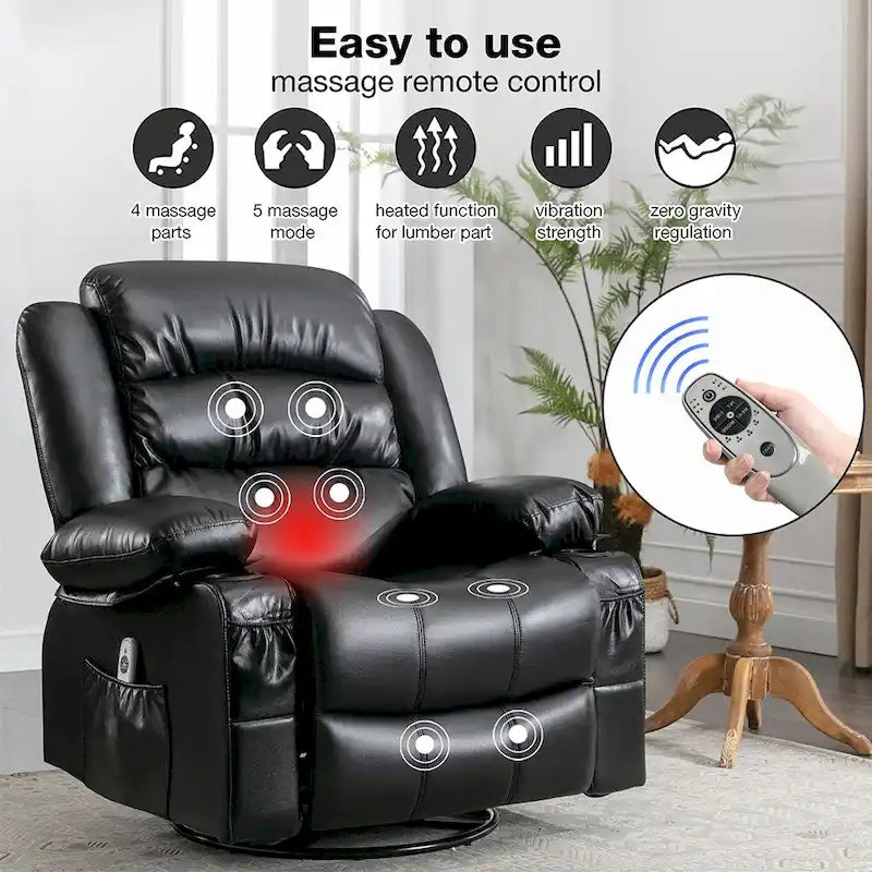 Fauteuil Inclinable Pivotant Manuel avec Fonction Massage et Chauffage