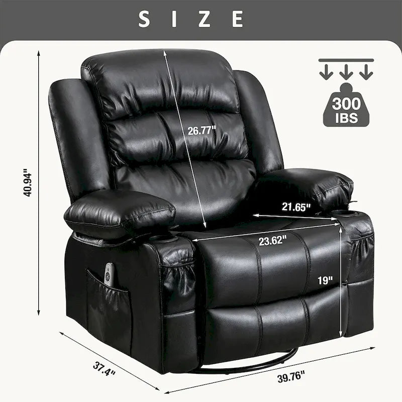 Fauteuil Inclinable Pivotant Manuel avec Fonction Massage et Chauffage