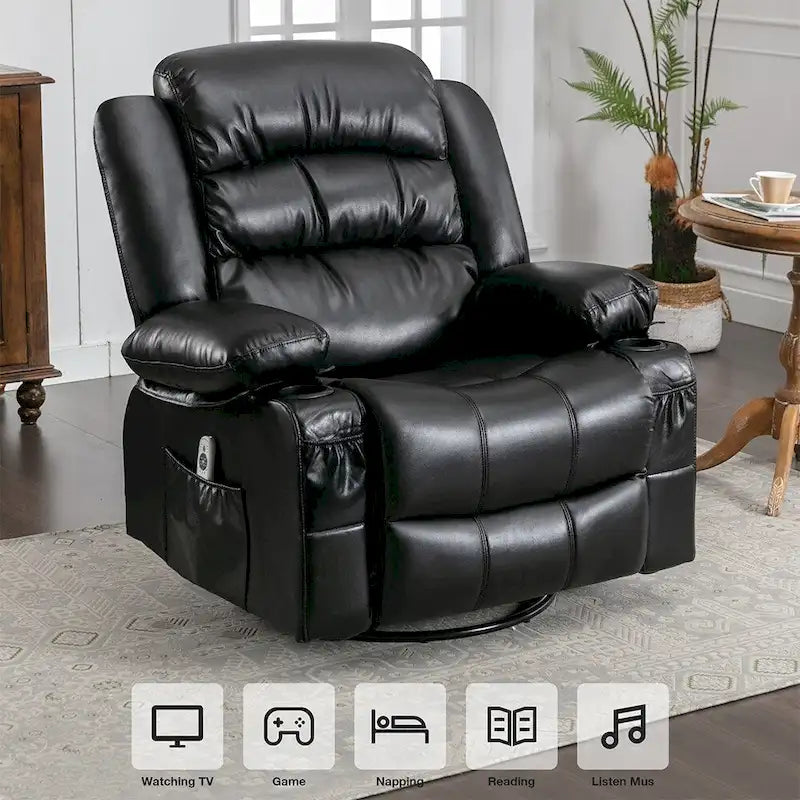 Fauteuil Inclinable Pivotant Manuel avec Fonction Massage et Chauffage