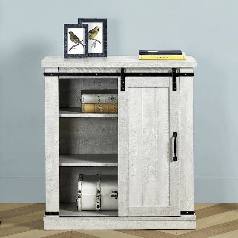 Meuble d'appoint à porte coulissante de style grange de 32 po avec étagères réglables