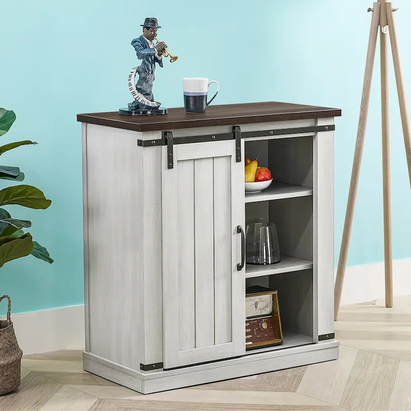 Meuble d'appoint à porte coulissante de style grange de 32 po avec étagères réglables