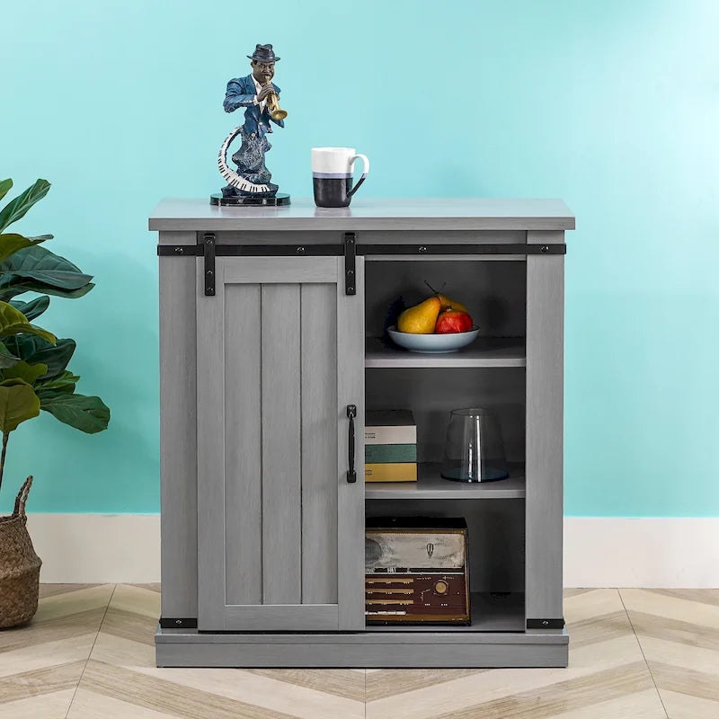 Meuble d'appoint à porte coulissante de style grange de 32 po avec étagères réglables