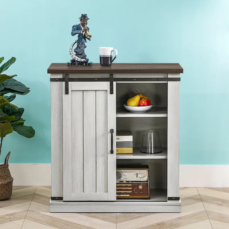 Meuble d'appoint à porte coulissante de style grange de 32 po avec étagères réglables